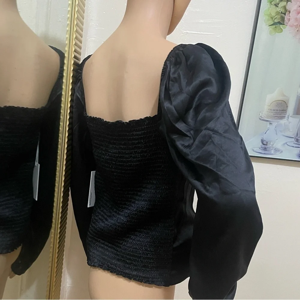 Reformation Black Satin Blouse 100%Silk